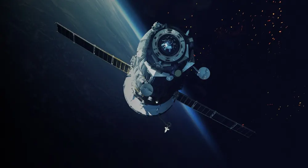 A communication satellite in orbit above the Earth.
